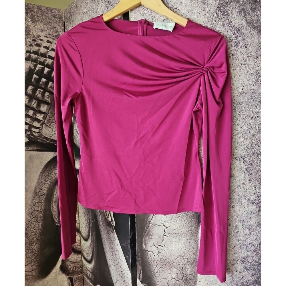 16 ARLINGTON Women Fuchsia NUBRIA Long Sleeve Gathered Stretch Top‎ Size 14 TP01